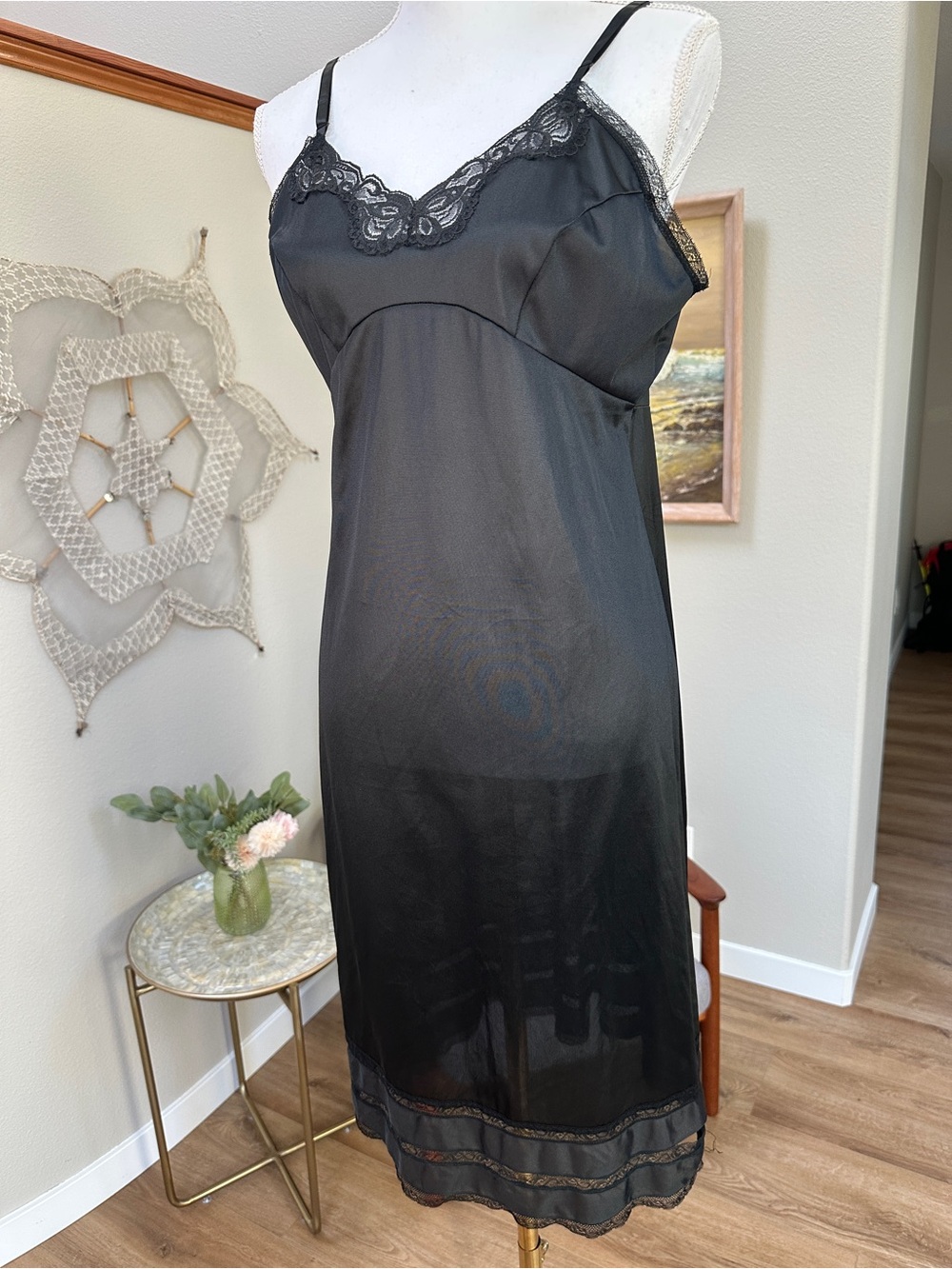 Vintage union made in USA JCPenney Adonna Black Lace-Trim Slip